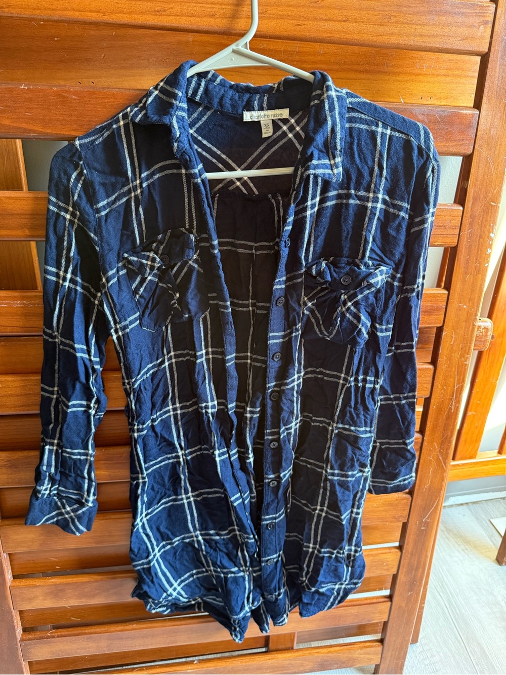 Old Navy Women's Navy Plaid Button-Up Shirt